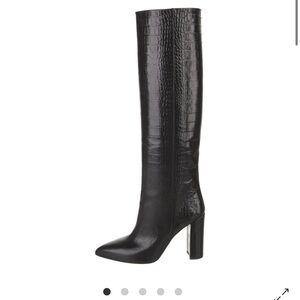 Paris Texas Black Croc-Embossed Knee-High Leather Boots